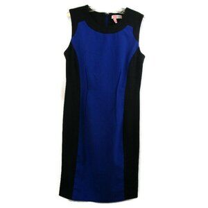 Calvin Klein Womens Sheath Dress Sz 4 Blue Black Rear Zip Color Block Sleeveless
